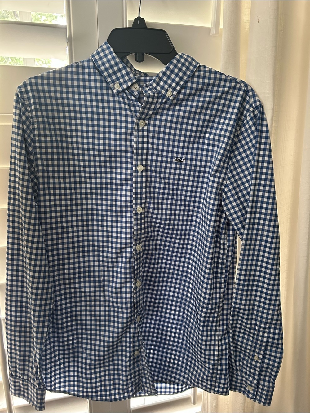 Vineyard Vines Boy’s Blue and White Gingham Performance Button-Down  Shirt